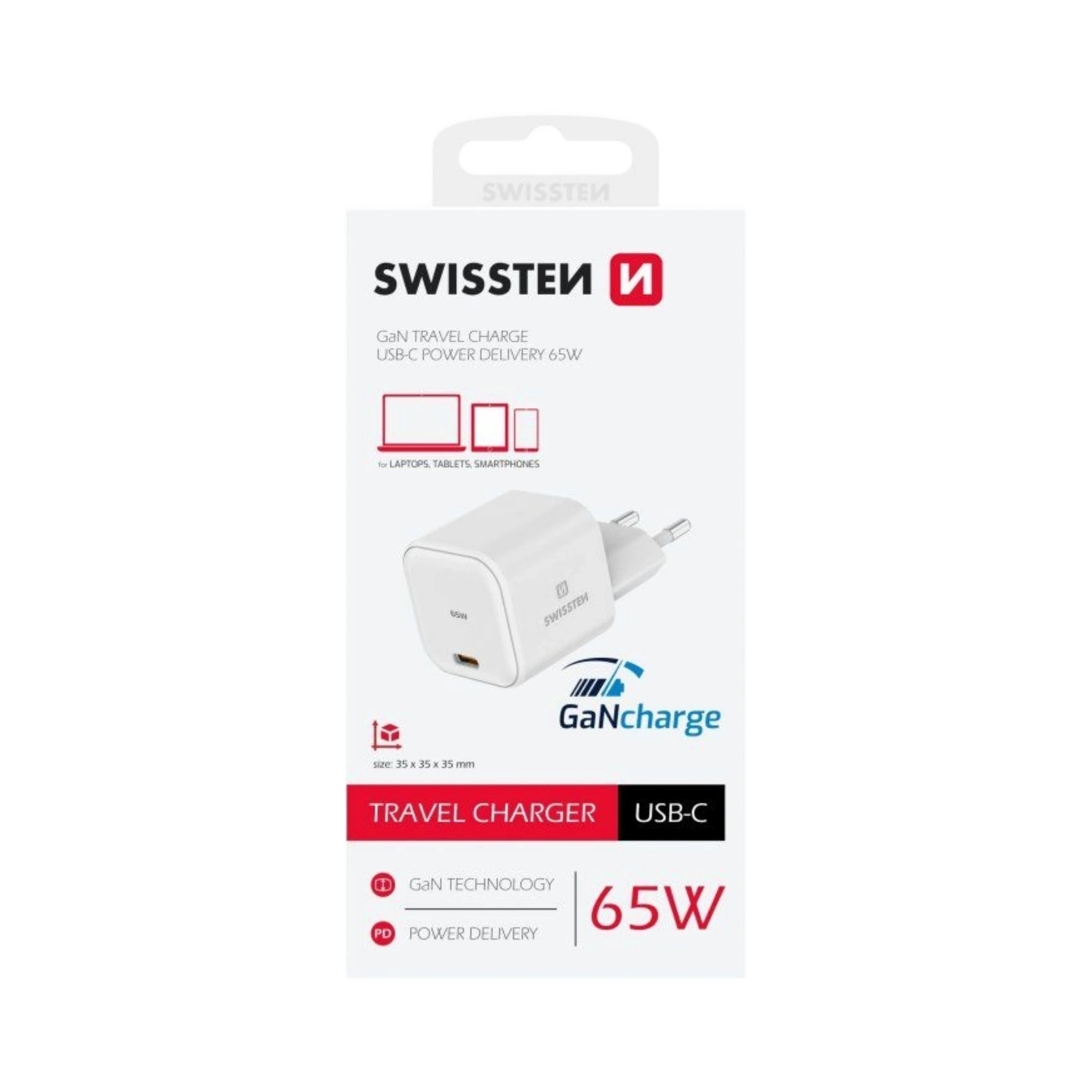 SWISSTEN TRAVEL KARIKUES GaN 1x USB-C 65W POWER DELIVERY, I bardhë SWISSTEN TRAVEL